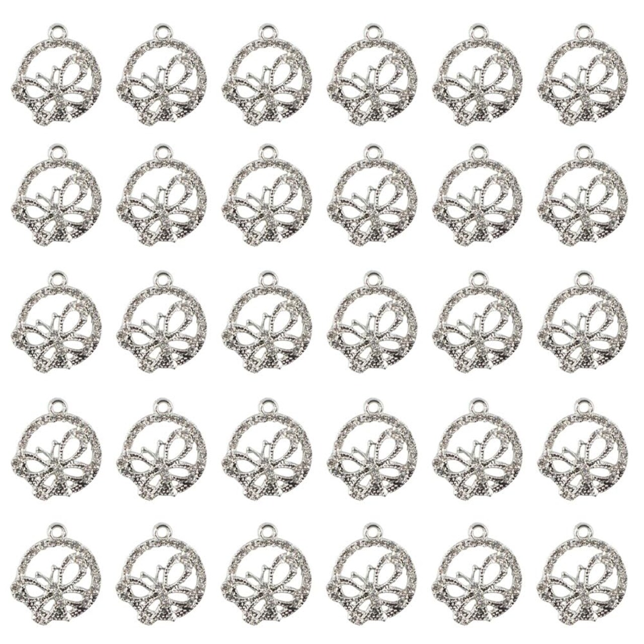 Yukfhgt Retro Hollowed Out Circle Butterfly Charms 30 Pcs Alloy Butterfly Charms Pendant for Jewelry Necklace Bracelet Earring Crafting Accessory (Silver)